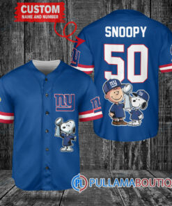 New York Giants x Snoopy and Charlie Brown with Trophy Custom Baseball Jersey Royal