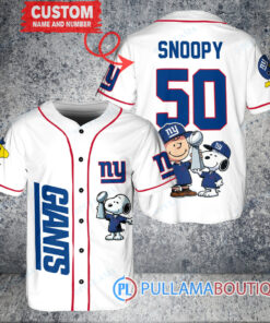 New York Giants x Snoopy and Charlie Brown with Trophy Custom Baseball Jersey White