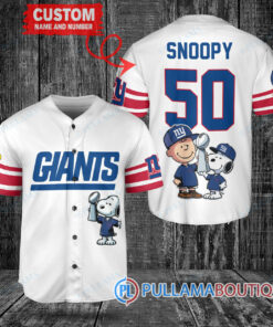 New York Giants x Snoopy and Charlie Brown with Trophy Custom Baseball Jersey White Without Piping