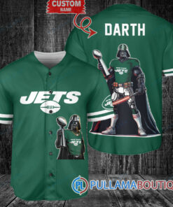 New York Jets x Darth Vader Star Wars with Trophy Custom Baseball Jersey Green