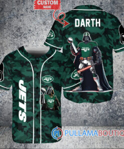 New York Jets x Darth Vader Star Wars with Trophy Custom Baseball Jersey Green Military