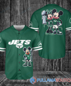 New York Jets x Mickey and Minnie with Trophy Baseball Jersey Green