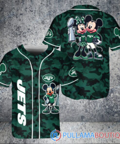 New York Jets x Mickey and Minnie with Trophy Baseball Jersey Green Military