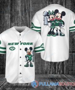 New York Jets x Mickey and Minnie with Trophy Baseball Jersey White