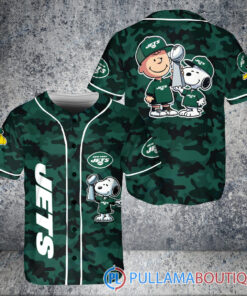 New York Jets x Snoopy and Charlie Brown with Trophy Baseball Jersey Green Military