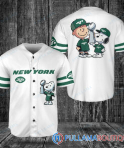 New York Jets x Snoopy and Charlie Brown with Trophy Baseball Jersey White