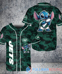 New York Jets x Stitch with Trophy Baseball Jersey Green Military