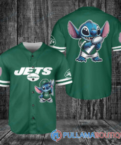 New York Jets x Stitch with Trophy Baseball Jersey Green