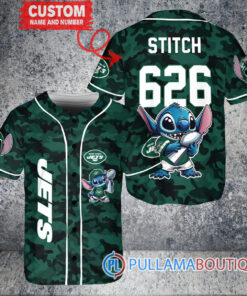 New York Jets x Stitch with Trophy Custom Baseball Jersey Green Military