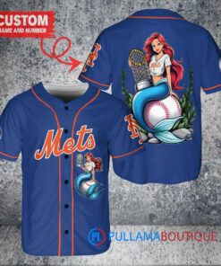 New York Mets x Ariel Mermaid with Trophy Custom Baseball Jersey Royal