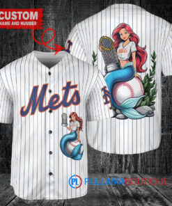 New York Mets x Ariel Mermaid with Trophy Custom Baseball Jersey White