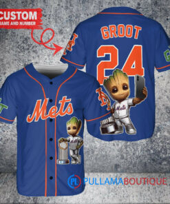 New York Mets x Baby Groot Marvel Guardians Of The Galaxy with Trophy Custom Baseball Jersey Royal