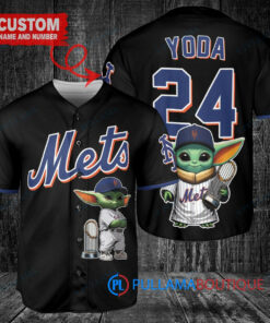 New York Mets x Baby Yoda Star Wars The Mandalorian with Trophy Custom Baseball Jersey Black