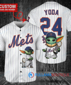 New York Mets x Baby Yoda Star Wars The Mandalorian with Trophy Custom Baseball Jersey White