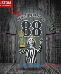 New York Mets x Beetlejuice Halloween with World Series Trophy Custom Baseball Jersey Graphite City Connect