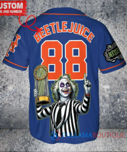 New York Mets x Beetlejuice Halloween with World Series Trophy Custom Baseball Jersey Royal