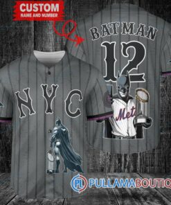 New York Mets x DC Comics Batman The Dark Knight with Trophy Custom Baseball Jersey Graphite City Connect