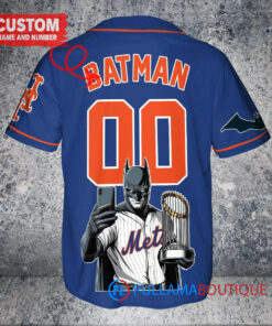 New York Mets x DC Comics Batman The Dark Knight with Trophy Custom Baseball Jersey Royal