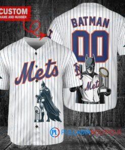 New York Mets x DC Comics Batman The Dark Knight with Trophy Custom Baseball Jersey White