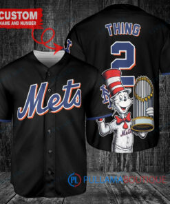 New York Mets x Dr Seuss with World Series Trophy Custom Baseball Jersey Black