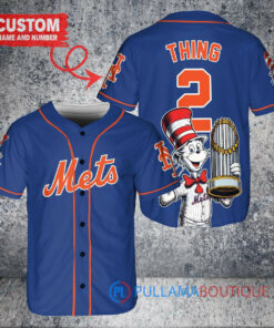 New York Mets x Dr Seuss with World Series Trophy Custom Baseball Jersey Royal