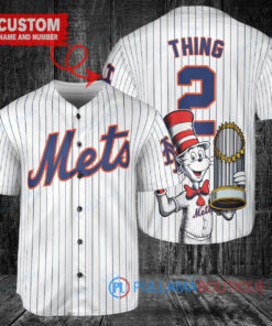 New York Mets x Dr Seuss with World Series Trophy Custom Baseball Jersey White