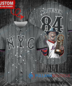 New York Mets x Freddy Krueger A Nightmare on Elm Street Halloween with World Series Trophy Custom Baseball Jersey Graphite City Connect