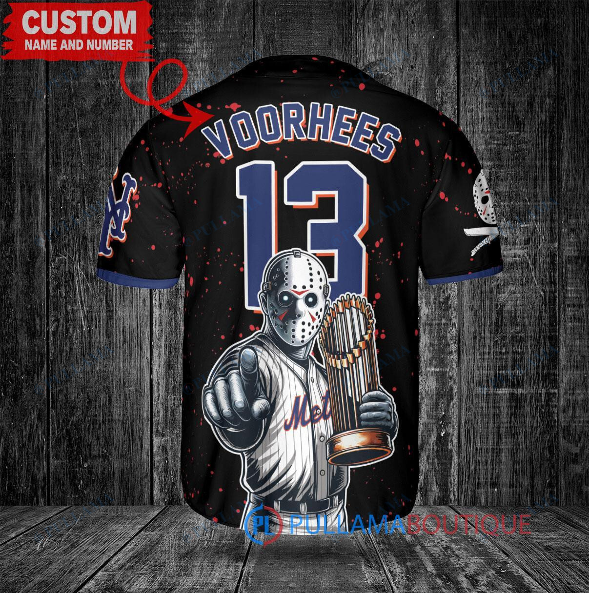 Boston Red Sox x Friday the 13th Jason Voorhees Halloween with World Series Trophy Custom Baseball Jersey Red