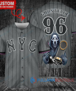 New York Mets x Ghostface Scream Halloween Halloween with World Series Trophy Custom Baseball Jersey Graphite City Connect