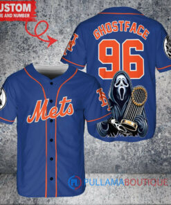 New York Mets x Ghostface Scream Halloween Halloween with World Series Trophy Custom Baseball Jersey Royal