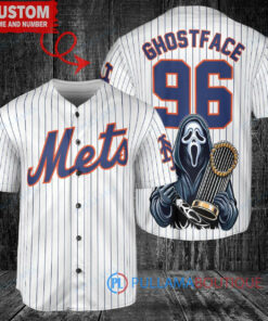 New York Mets x Ghostface Scream Halloween Halloween with World Series Trophy Custom Baseball Jersey White