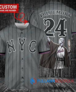 New York Mets x Lord Voldemort Harry Potter with Trophy Custom Baseball Jersey Graphite City Connect