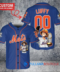 New York Mets x Luffy One Piece with Trophy Custom Baseball Jersey Royal