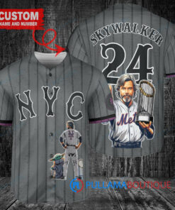 New York Mets x Luke Skywalker Star Wars with Trophy Custom Baseball Jersey Graphite City Connect