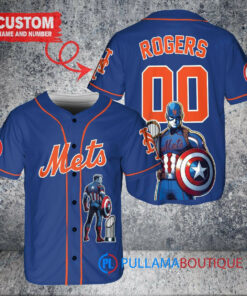 New York Mets x Marvel Captain America Steve Rogers with Trophy Custom Baseball Jersey Royal