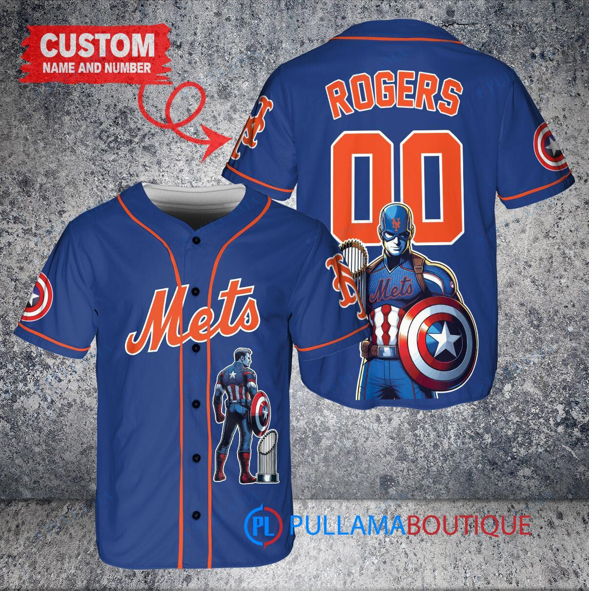 Miami Marlins x Marvel Captain America Steve Rogers with Trophy Custom Baseball Jersey Red