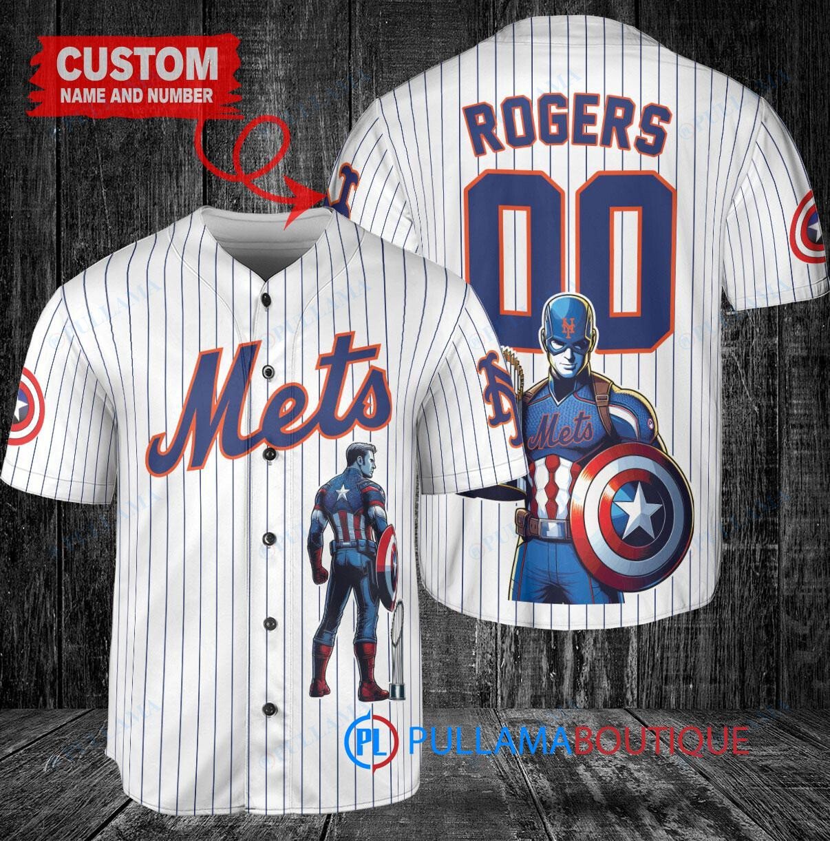 New York Mets x Marvel Captain America Steve Rogers with Trophy Custom Baseball Jersey Black