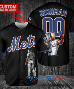 New York Mets x Marvel Iron Man Tony Stark with Trophy Custom Baseball Jersey Black