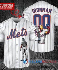 New York Mets x Marvel Iron Man Tony Stark with Trophy Custom Baseball Jersey White