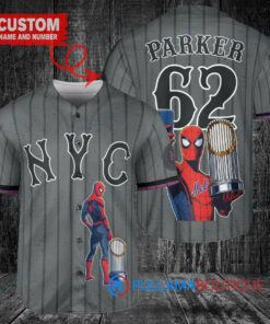 New York Mets x Marvel Spiderman with Trophy Custom Baseball Jersey Graphite City Connect