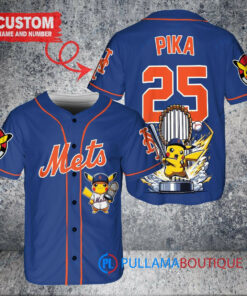 New York Mets x Pikachu Pokemon with Trophy Custom Baseball Jersey Royal