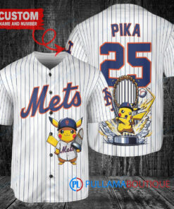 New York Mets x Pikachu Pokemon with Trophy Custom Baseball Jersey White