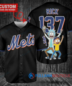 New York Mets x Rick and Morty with Trophy Custom Baseball Jersey Black