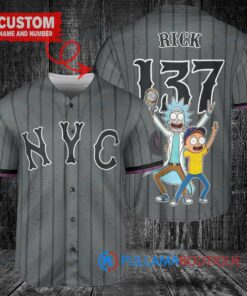 New York Mets x Rick and Morty with Trophy Custom Baseball Jersey Graphite City Connect