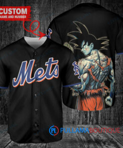 New York Mets x Son Goku Kakarot Super Saiyan Dragon Ball Z with Trophy Baseball Jersey Black