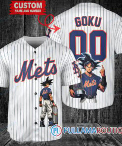 New York Mets x Son Goku Kakarot Super Saiyan Dragon Ball Z with Trophy Baseball Jersey White V2