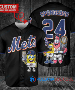 New York Mets x SpongeBob SquarePants with Trophy Custom Baseball Jersey Black