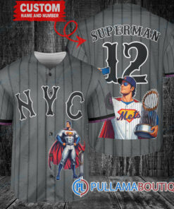 New York Mets x Superman DC Comics with Trophy Custom Baseball Jersey Graphite City Connect