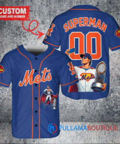 New York Mets x Superman DC Comics with Trophy Custom Baseball Jersey Royal