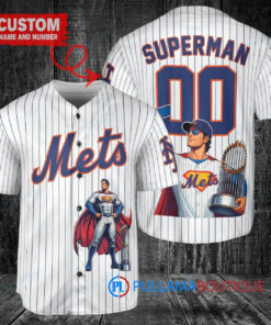 New York Mets x Superman DC Comics with Trophy Custom Baseball Jersey White